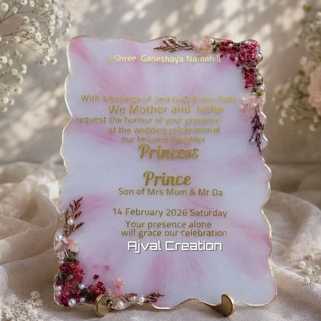 Resin Wedding Kankotri / Invitation - 9x12 Inch, White