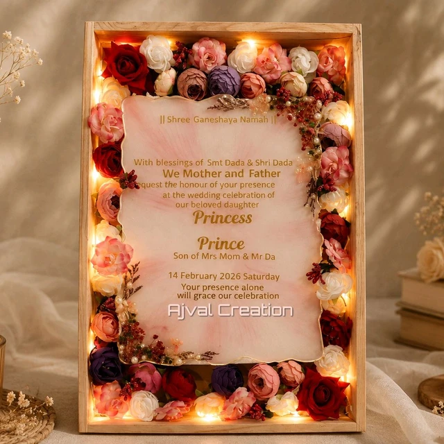 Wedding Invitation/ Kankotri With Box And Light - 9x12 Inch, White