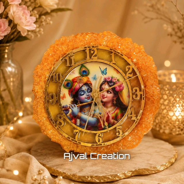 Radha Krishna Photo Clock - Tangerine