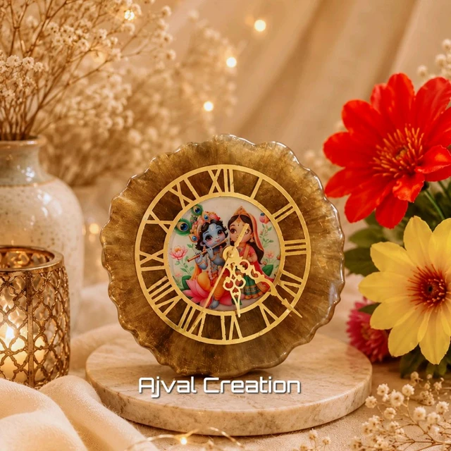 Radha Krishna Clock Black&golden