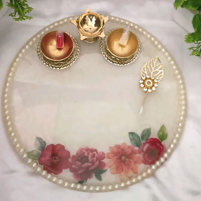 White Floral Pooja Platter