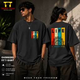 Trendy Togs Life Is Beautiful Cotton Oversized T-shirt - S, Black
