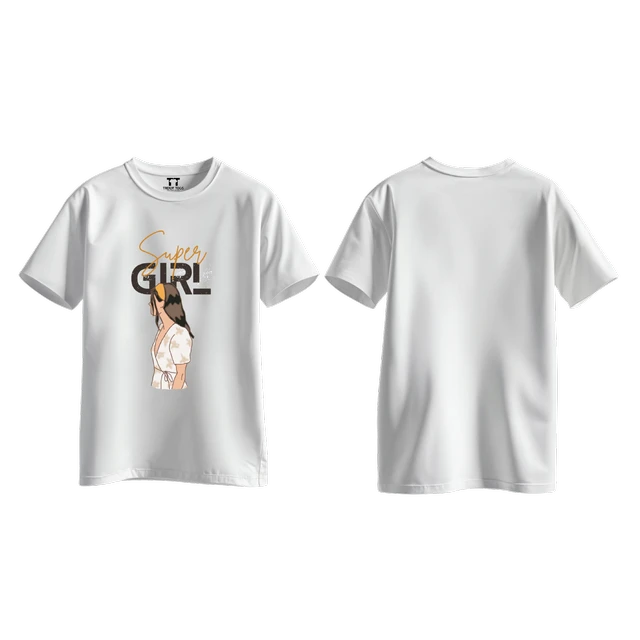 Trendy Togs Super Girl Cotton T-shirt For Girls - XL, White