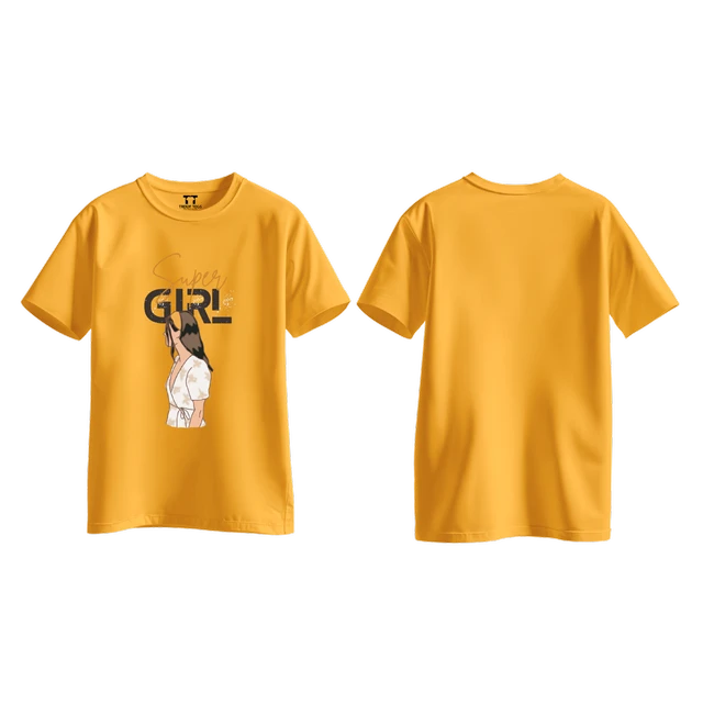 Trendy Togs Super Girl Cotton T-shirt For Girls - S, Yellow