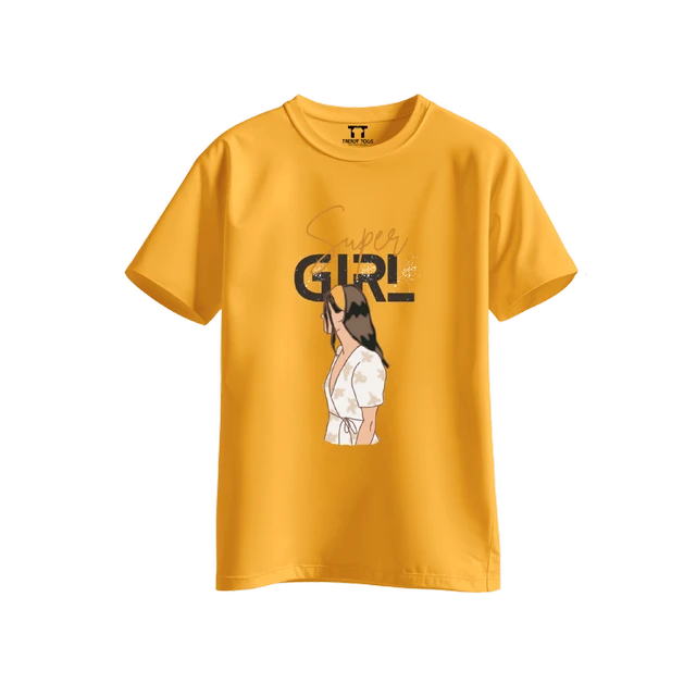 Trendy Togs Super Girl Cotton T-shirt For Girls - XL, Yellow