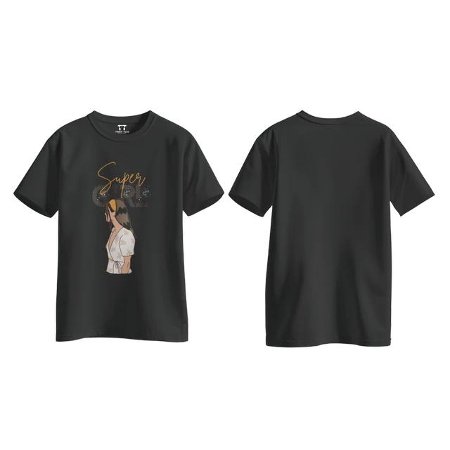 Trendy Togs Super Girl Cotton T-shirt For Girls - L, Black