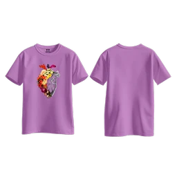 Trendy Togs Floral Anatomical Heart Printed Cotton T-shirt For Girls - M, Purple