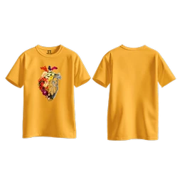 Trendy Togs Floral Anatomical Heart Printed Cotton T-shirt For Girls - L, Yellow