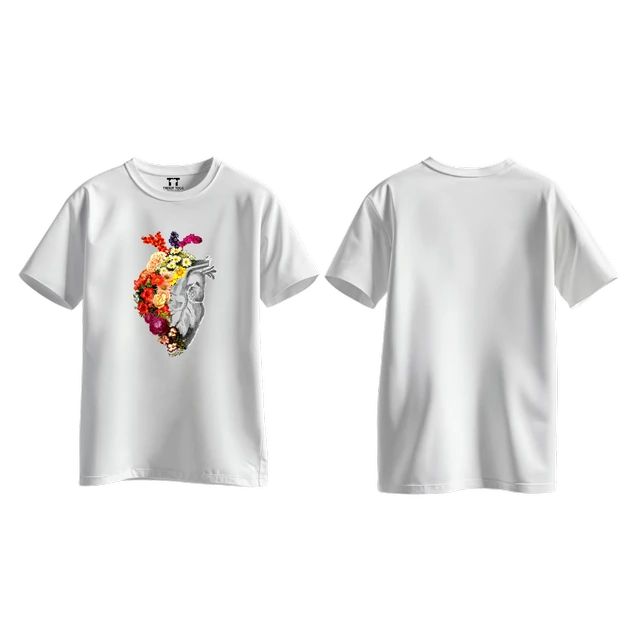 Trendy Togs Floral Anatomical Heart Printed Cotton T-shirt For Girls - L, White