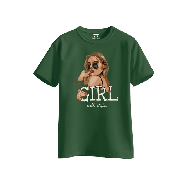 Trendy Togs Yeah I’m a Girl With Style – Stylish Fashion Cotton T-shirt For Girls - L, Forest Green