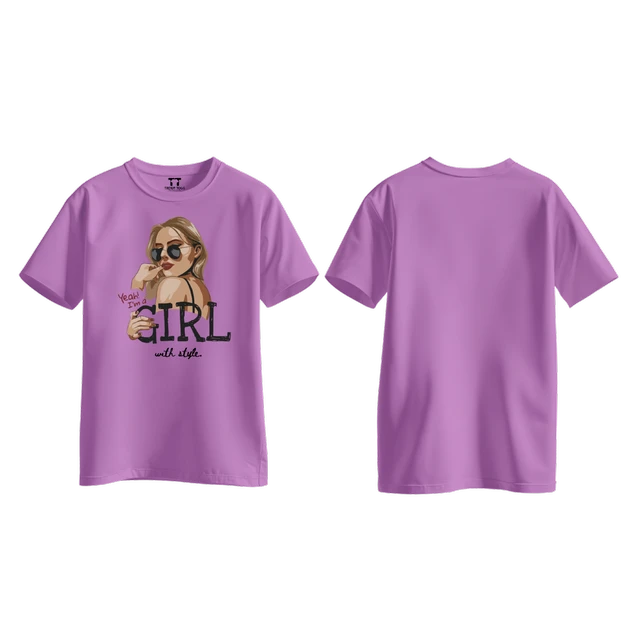 Trendy Togs Yeah I’m a Girl With Style – Stylish Fashion Cotton T-shirt For Girls - L, Purple