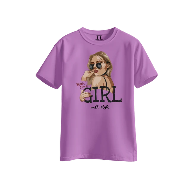 Trendy Togs Yeah I’m a Girl With Style – Stylish Fashion Cotton T-shirt For Girls - L, Purple