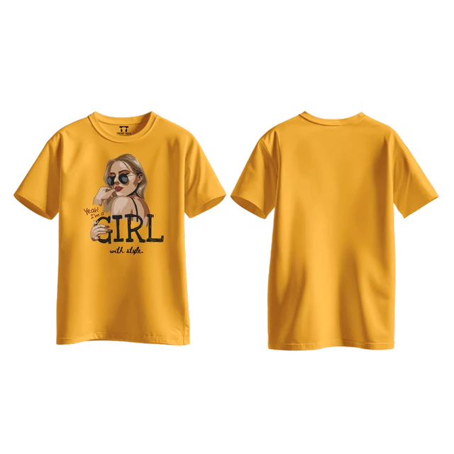 Trendy Togs Yeah I’m a Girl With Style – Stylish Fashion Cotton T-shirt For Girls - L, Yellow