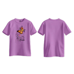 Trendy Togs Never Hide Your Wings – Floral Butterfly Inspirational Cotton T-shirt For Girls - L, Purple