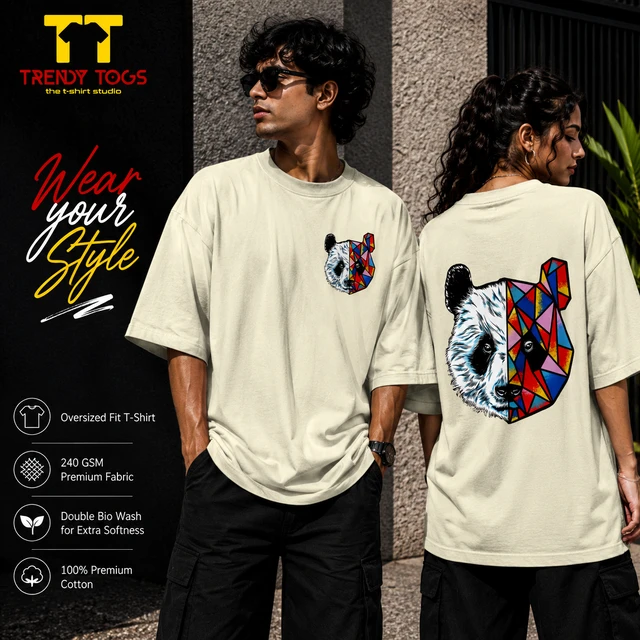 Trendy Togs Panda Fusion Cotton Oversized T-shirt - S, OFF White