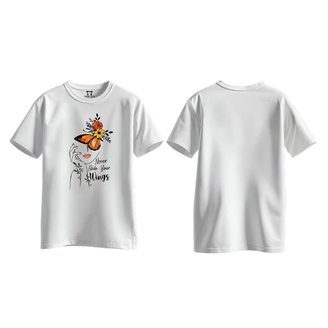 Trendy Togs Never Hide Your Wings – Floral Butterfly Inspirational Cotton T-shirt For Girls - M, White