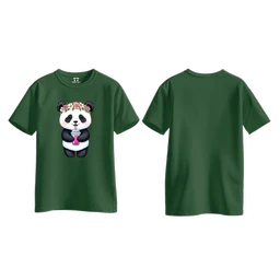 Trendy Togs Cute Floral Panda Bubble Drink Cotton T-shirt For Girls - L, Forest Green