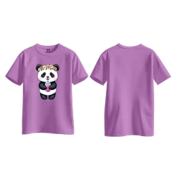 Trendy Togs Cute Floral Panda Bubble Drink Cotton T-shirt For Girls - L, Purple
