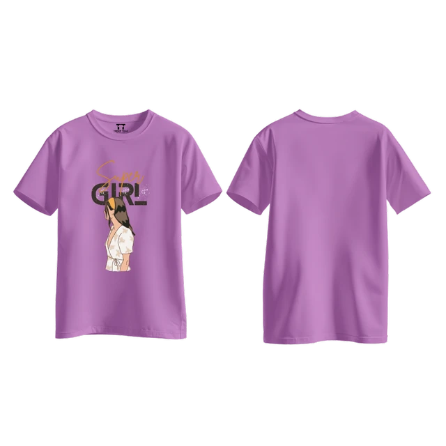 Trendy Togs Super Girl Cotton T-shirt For Girls - XS, Purple