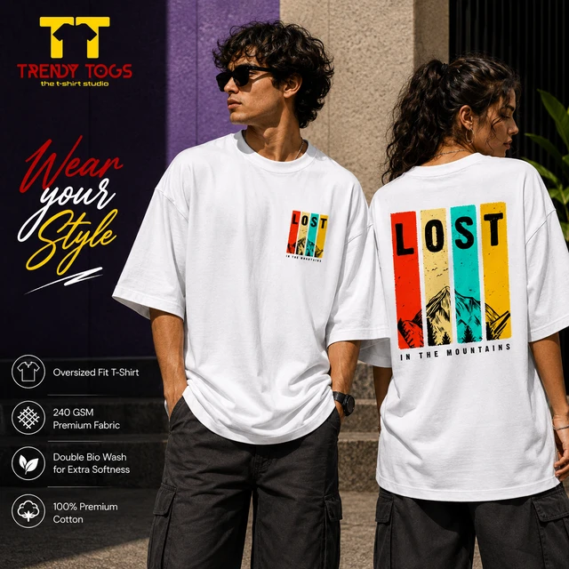 Trendy Togs Lost In The Mountains Cotton Oversized T-shirt - S, White