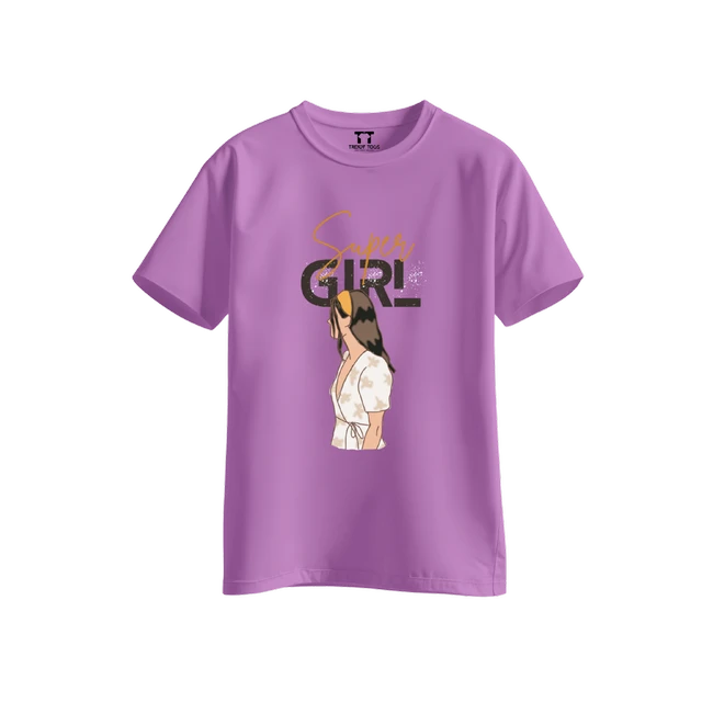 Trendy Togs Super Girl Cotton T-shirt For Girls - L, Purple