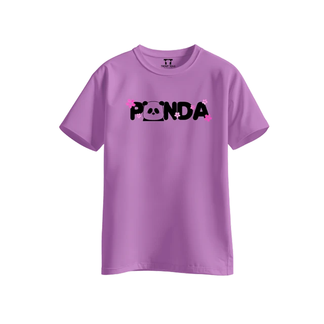 Trendy Togs Panda Bloom Cotton T-shirt For Girls - S, Purple