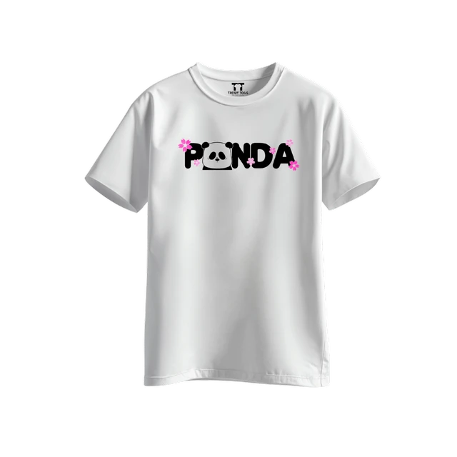 Trendy Togs Panda Bloom Cotton T-shirt For Girls - XL, White