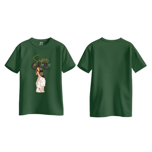 Trendy Togs Super Girl Cotton T-shirt For Girls - S, Forest Green
