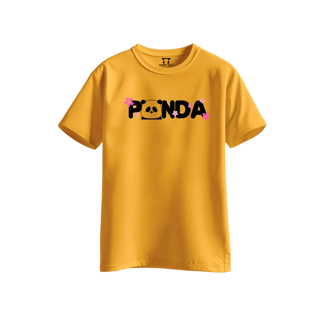 Trendy Togs Panda Bloom Cotton T-shirt For Girls - S, Yellow