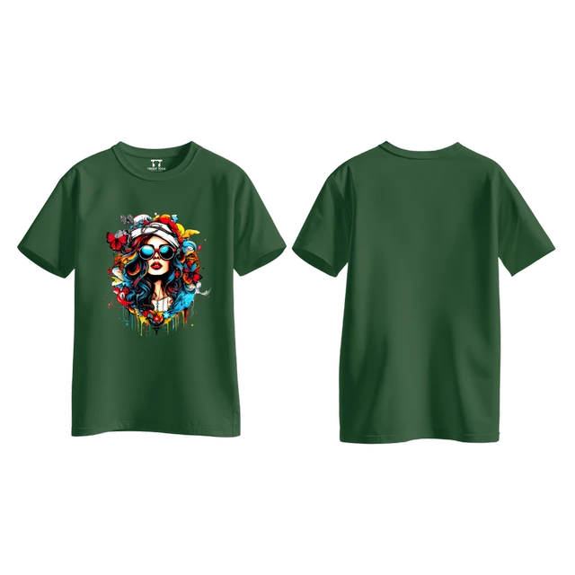 Trendy Togs Stylish Sunglasses Girl Printed Cotton T-shirt For Girls - XL, Forest Green