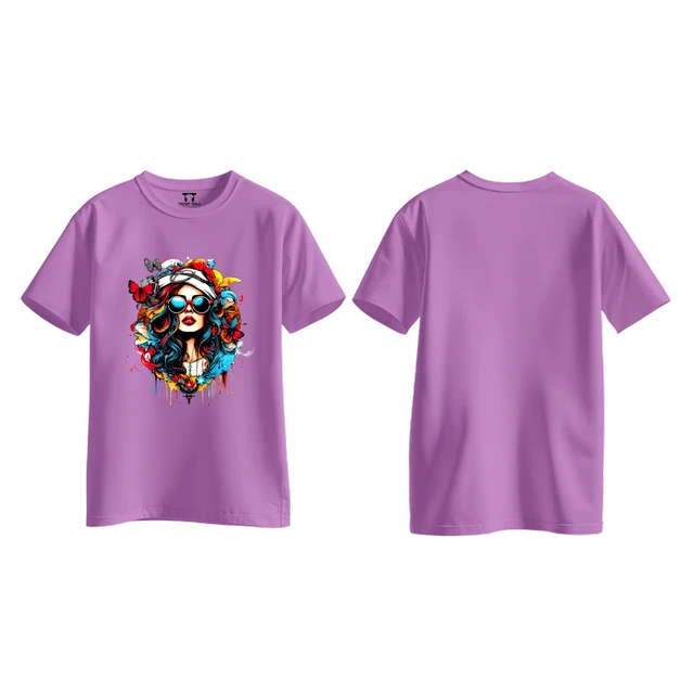 Trendy Togs Stylish Sunglasses Girl Printed Cotton T-shirt For Girls - S, Purple