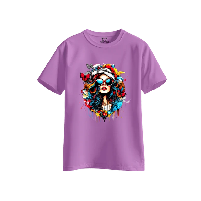Trendy Togs Stylish Sunglasses Girl Printed Cotton T-shirt For Girls - XL, Purple