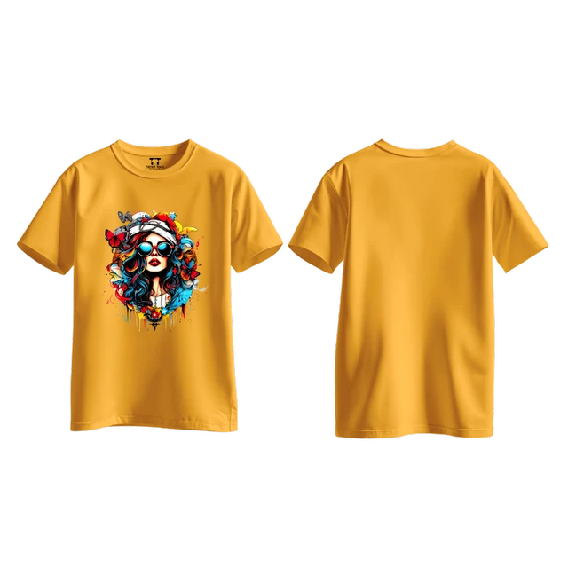 Trendy Togs Stylish Sunglasses Girl Printed Cotton T-shirt For Girls - L, Yellow