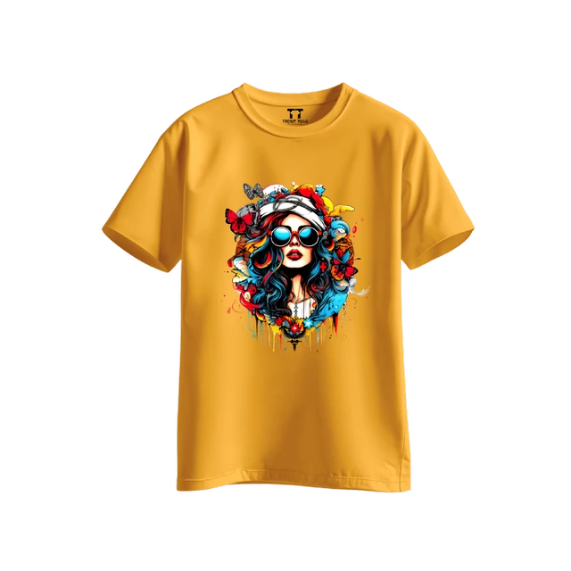 Trendy Togs Stylish Sunglasses Girl Printed Cotton T-shirt For Girls - XS, Yellow