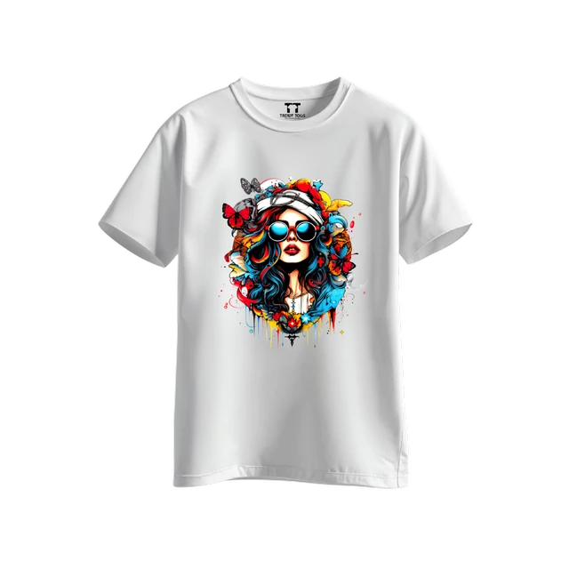 Trendy Togs Stylish Sunglasses Girl Printed Cotton T-shirt For Girls - XS, White