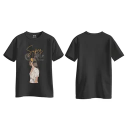 Trendy Togs Super Girl Cotton T-shirt For Girls - S, Black