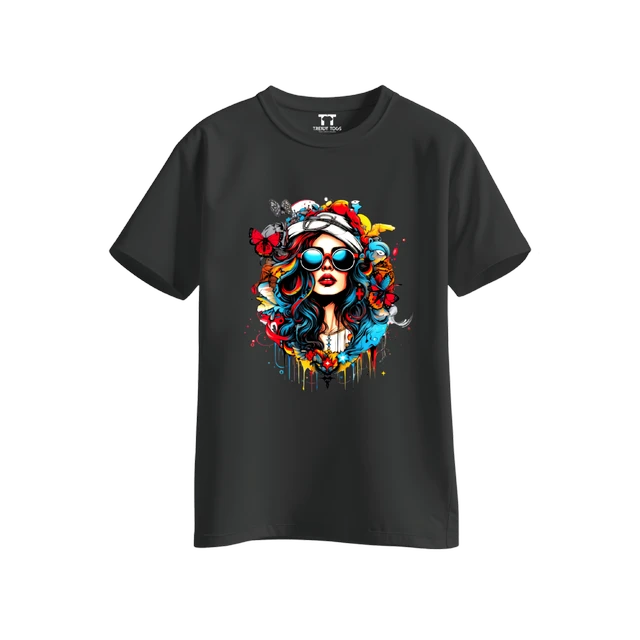 Trendy Togs Stylish Sunglasses Girl Printed Cotton T-shirt For Girls - XS, Black