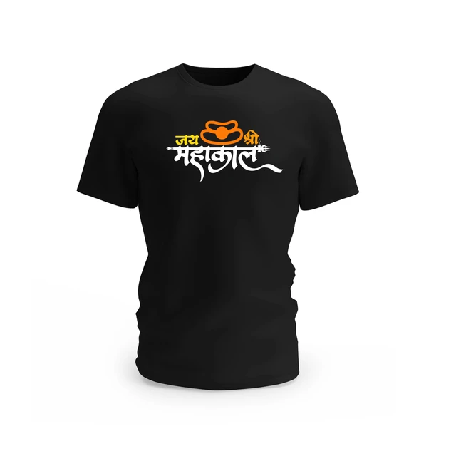 Trendy Togs Jai Shree Mahakal Graphic Cotton T-shirt - L, Black