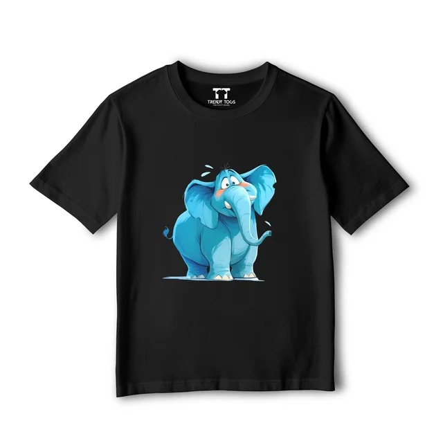 Trendy Togs Big Elephant Kid's Cotton T-shirt - 20, Black