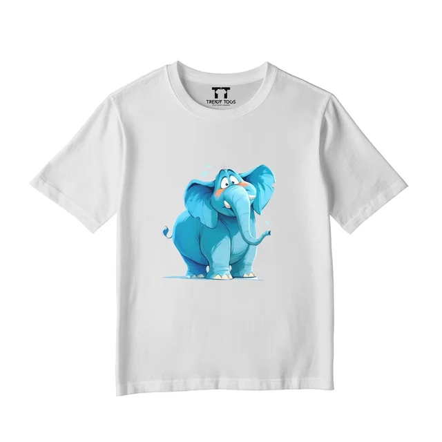 Trendy Togs Big Elephant Kid's Cotton T-shirt - 22, White