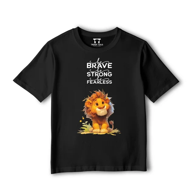 Trendy Togs Brave Lion Kid's Cotton T-shirt - 22, Black