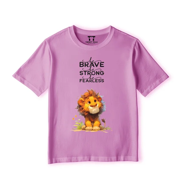 Trendy Togs Brave Lion Kid's Cotton T-shirt - 20, Pink