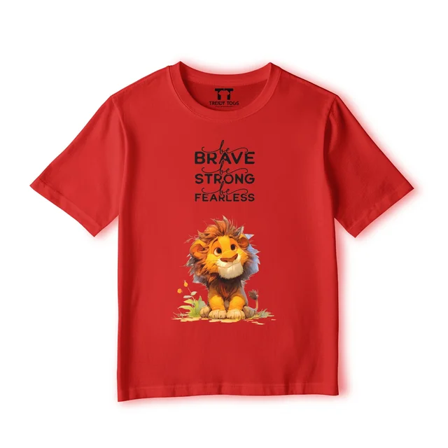 Trendy Togs Brave Lion Kid's Cotton T-shirt - 22, Red