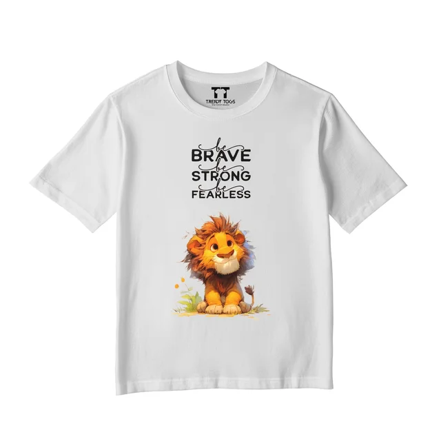 Trendy Togs Brave Lion Kid's Cotton T-shirt - 20, White