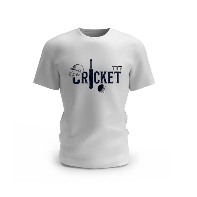 Trendy Togs Cricket " Bat,Ball & Helmet " Cotton T-shirt - L, White