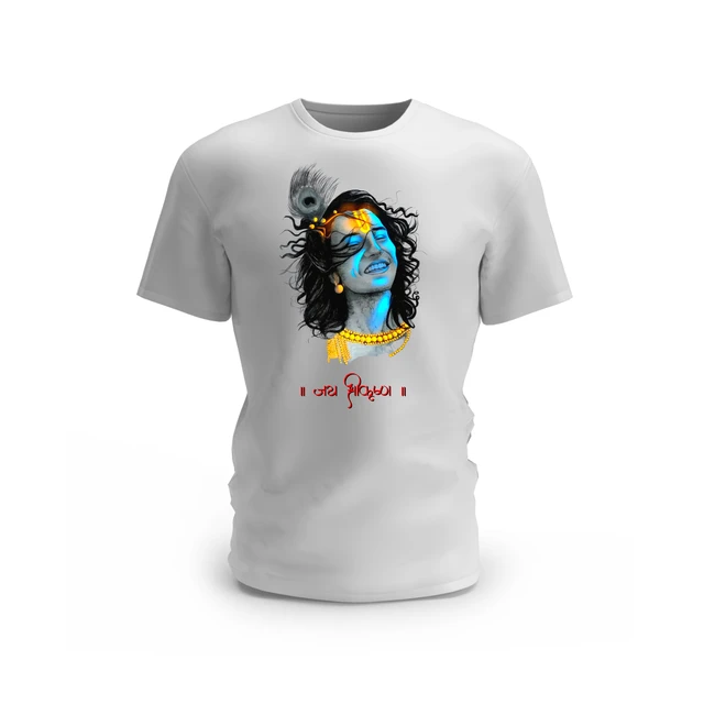 Trendy Togs Divine Bliss - Jai Shree Krishna Cotton T-shirt - L, White