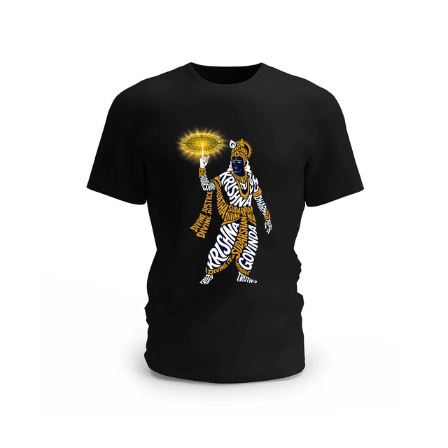 Trendy Togs Divine Sudarshan Lord Krishna Cotton T-shirt - L, Black