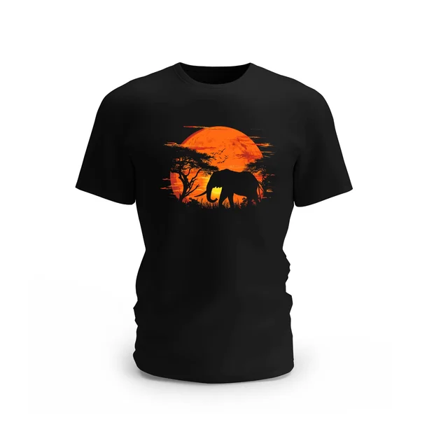 Trendy Togs Elephant In Sunset Cotton T-shirt - M, Black