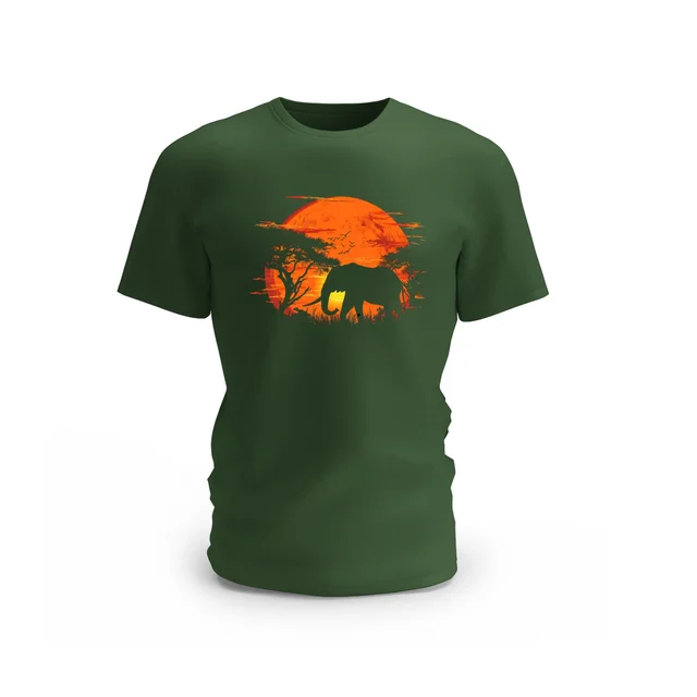 Trendy Togs Elephant In Sunset Cotton T-shirt - L, Forest Green