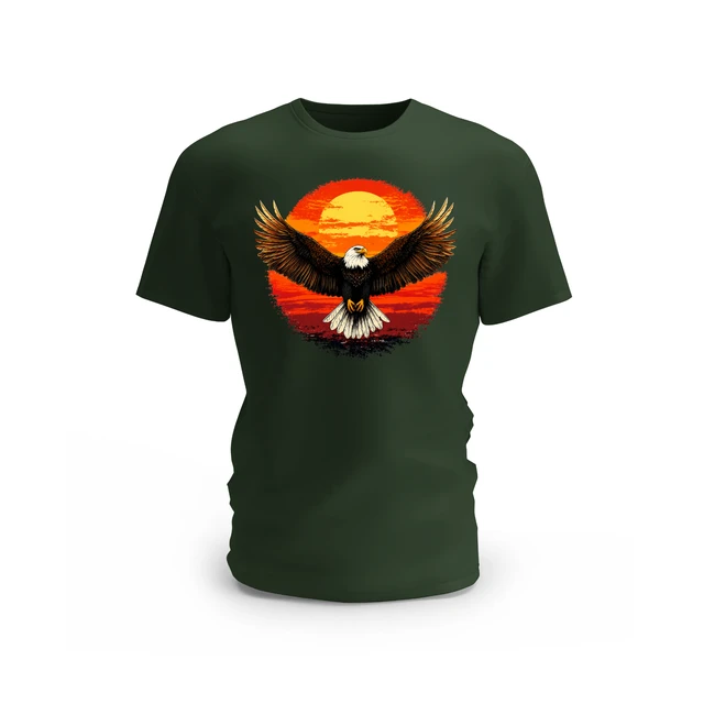 Trendy Togs Freedom Wings – Vintage Bald Eagle Sunset Cotton T-shirt - L, Forest Green